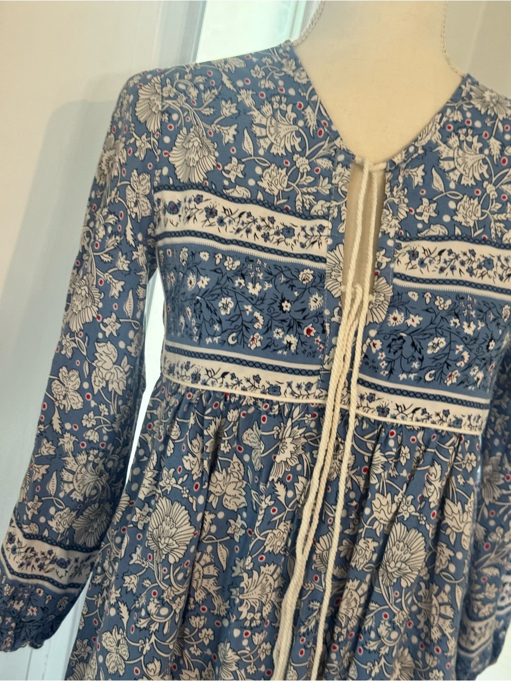 R. Vivimos Bohemian Blue Floral Tassel Midi Dress | Size Small - Picture 5 of 12